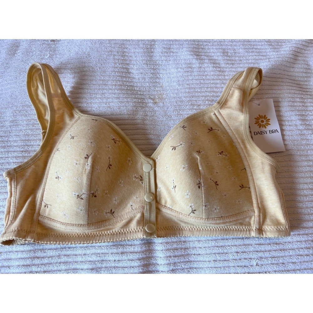 Daisy Bra Front Closure Wireless Floral Print Leisure Bra Yellow Womens XL NWT